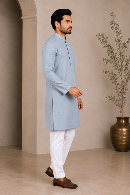 Men’s Light Blue Textured Kurta Pajama