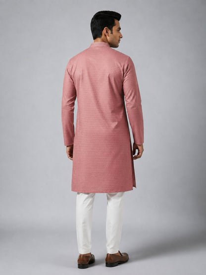 Men’s Peach Embroidered Kurta Pajama