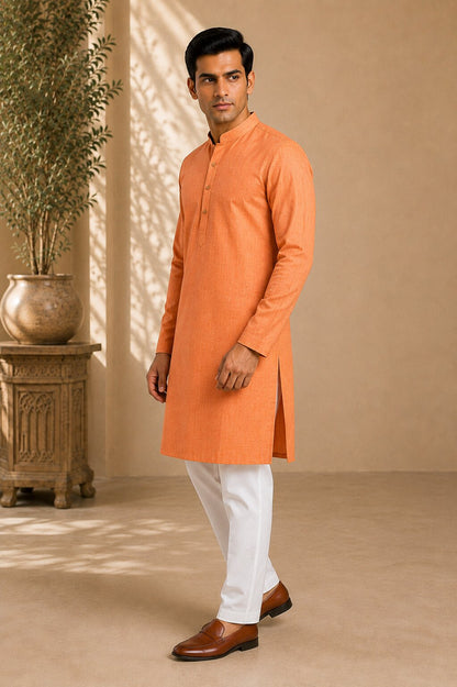 Men’s Orange Textured Kurta