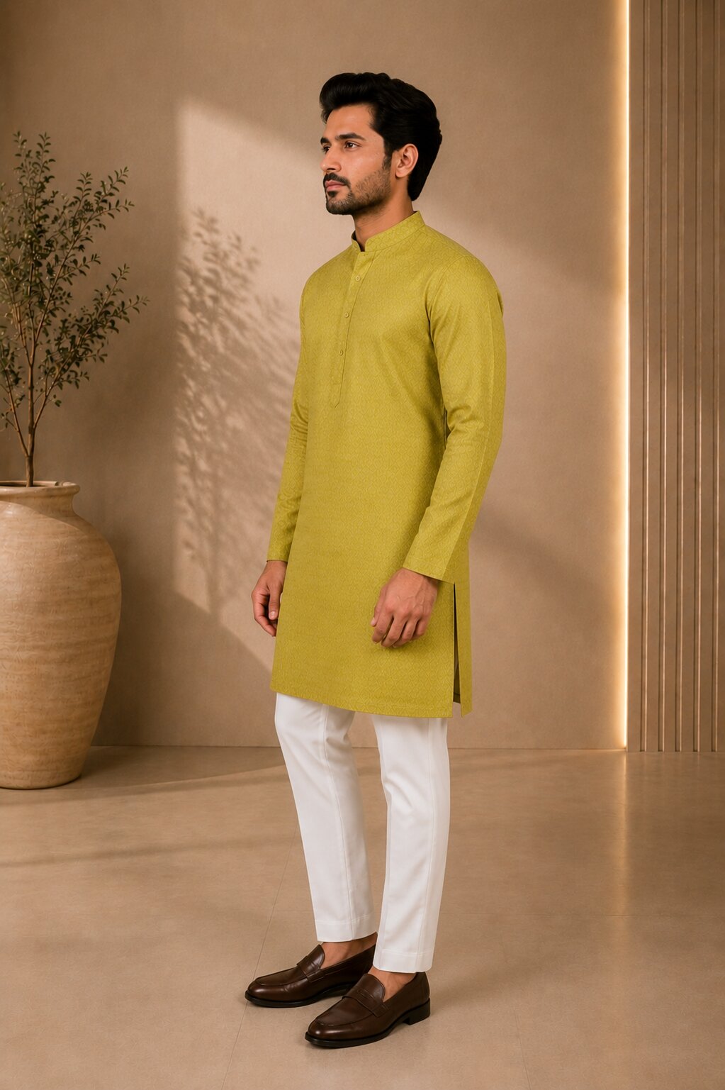 Men’s Mehandi Textured Kurta Pajama
