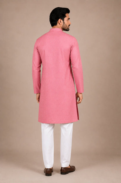 Men’s Premium Pink Textured Kurta with White Pajama