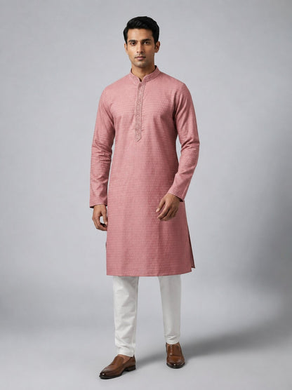 Men’s Peach Embroidered Kurta Pajama