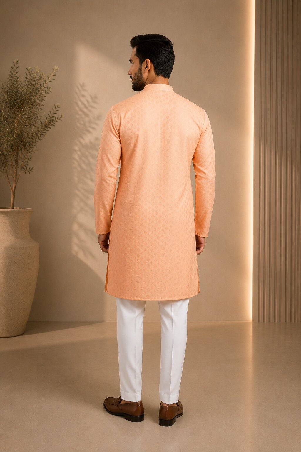 Men’s Peach Textured Kurta Pajama