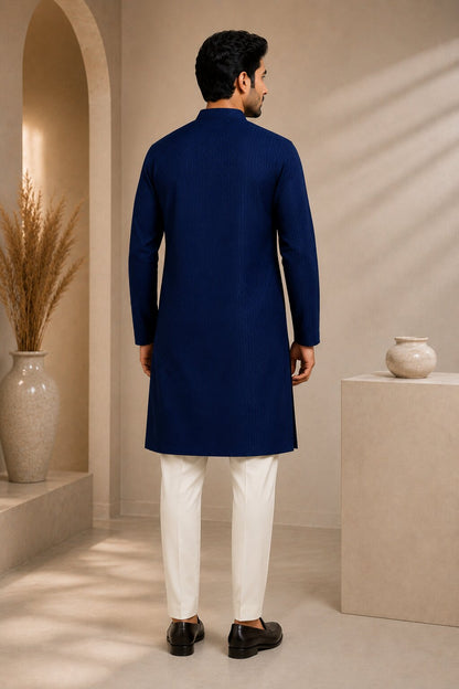 Men’s Blue Textured Kurta Pajama