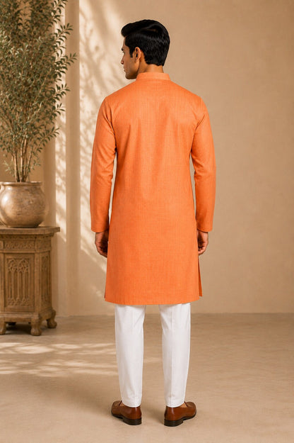 Men’s Orange Textured Kurta