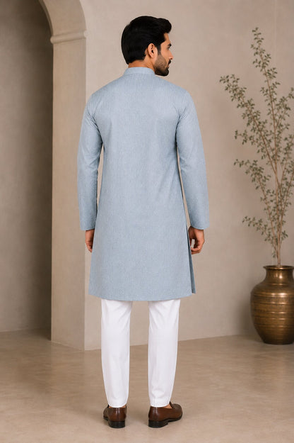 Men’s Light Blue Textured Kurta Pajama