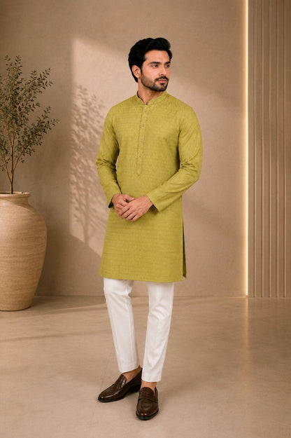 Men’s Mehandi Textured Kurta Pajama