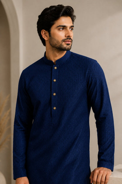 Men’s Blue Textured Kurta Pajama