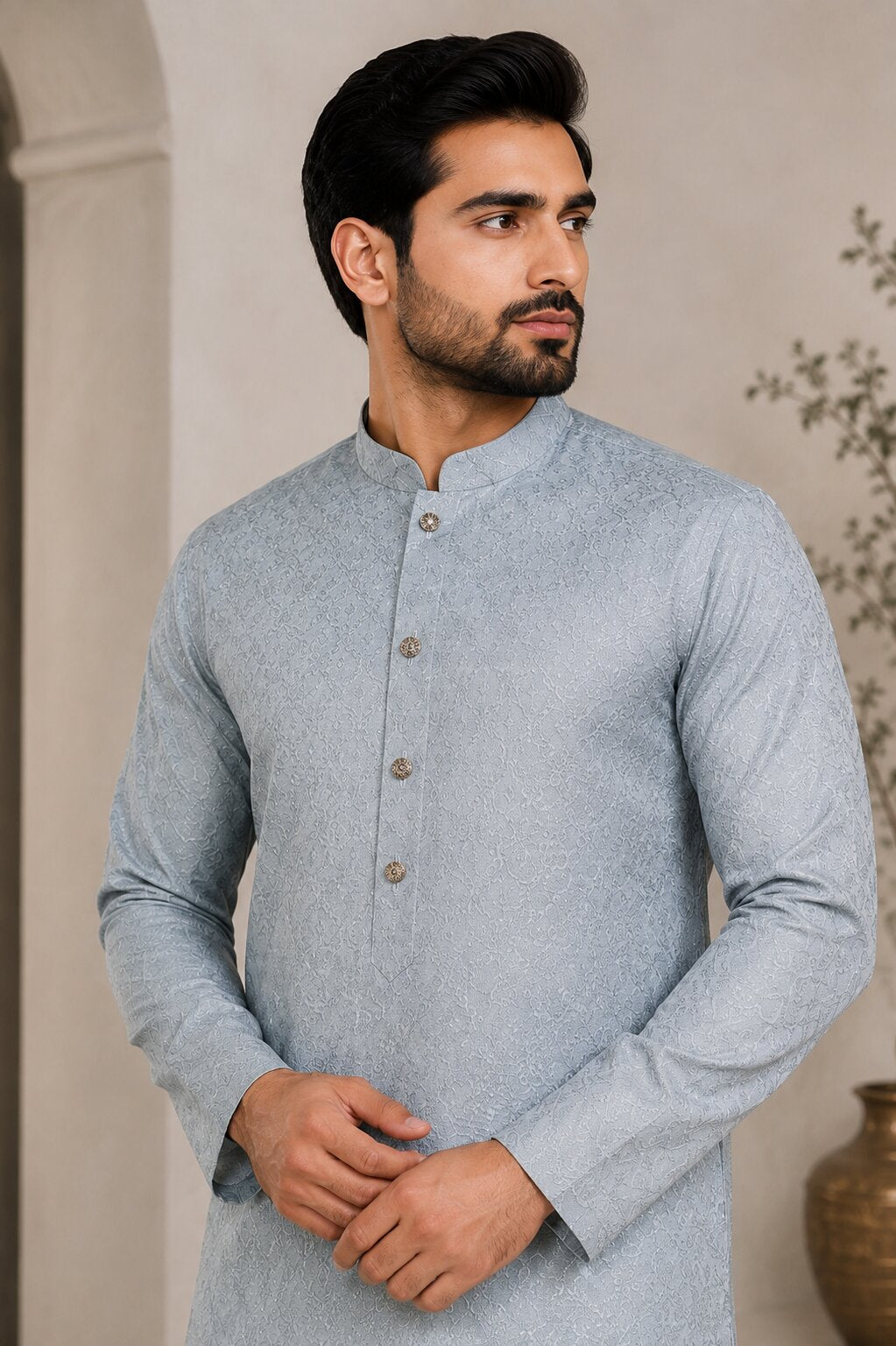Men’s Light Blue Textured Kurta Pajama