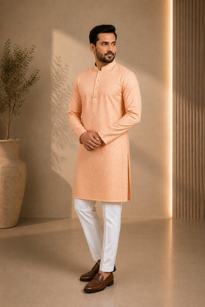 Men’s Peach Textured Kurta Pajama