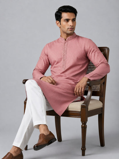 Men’s Peach Embroidered Kurta Pajama