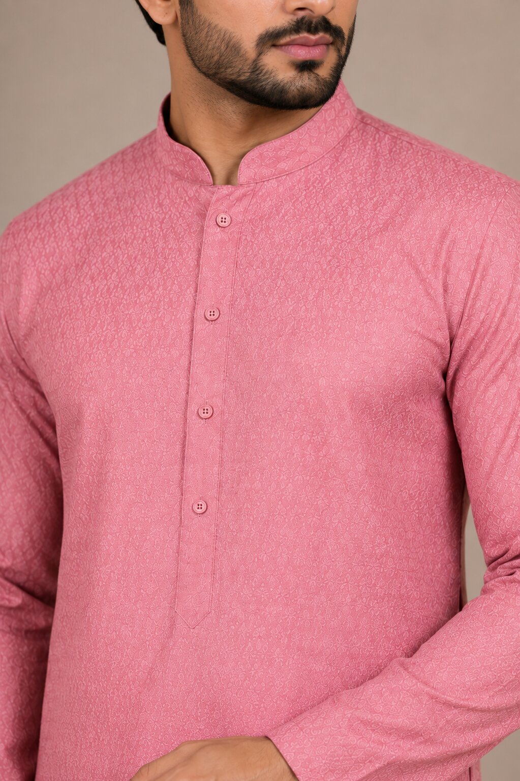 Men’s Premium Pink Textured Kurta with White Pajama