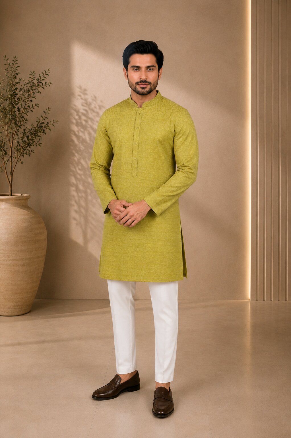 Men’s Mehandi Textured Kurta Pajama