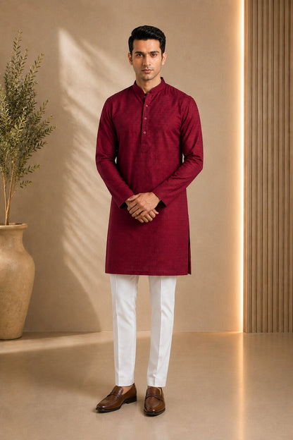 Men’s Maroon Textured Kurta Pajama