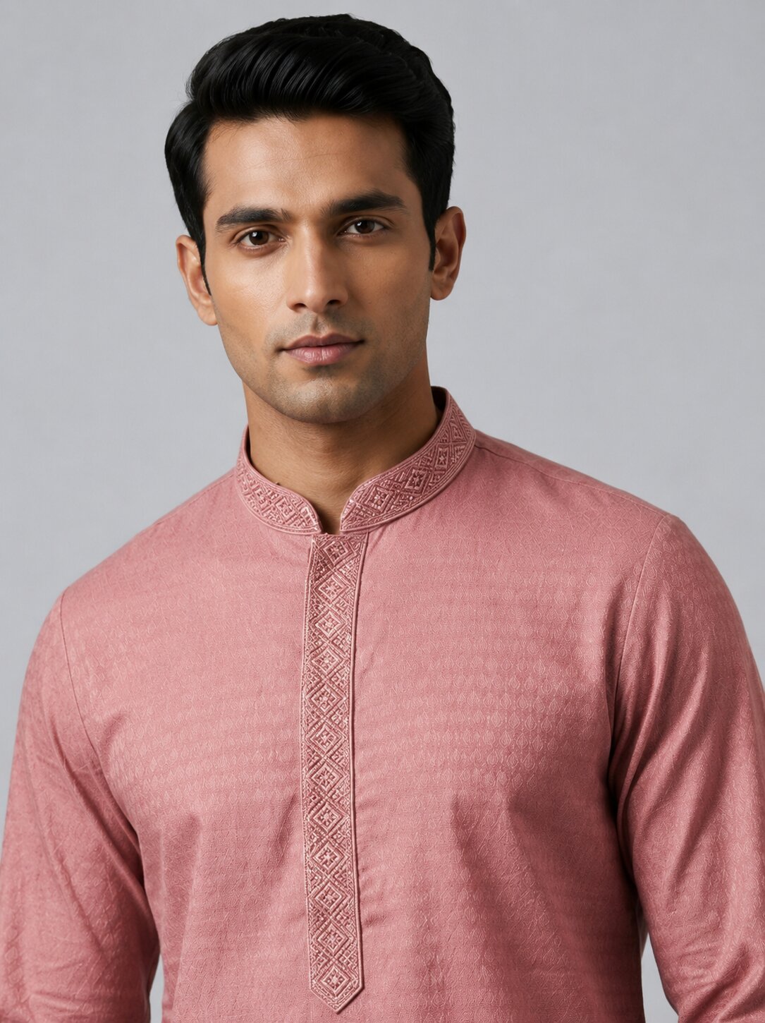 Men’s Peach Embroidered Kurta Pajama