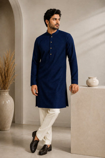 Men’s Blue Textured Kurta Pajama
