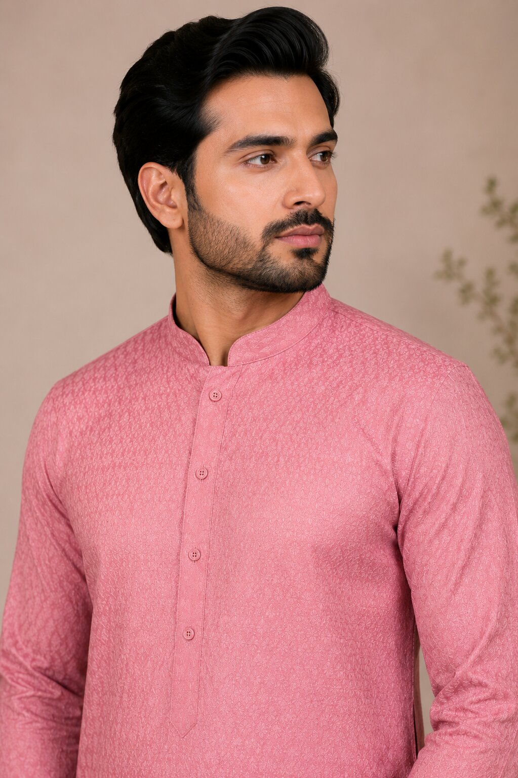 Men’s Premium Pink Textured Kurta with White Pajama
