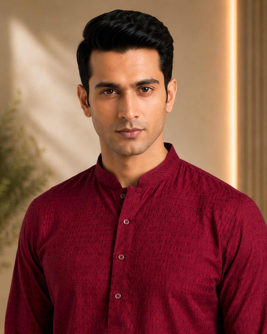 Men’s Maroon Textured Kurta Pajama