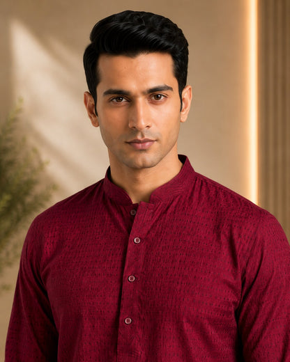 Men’s Maroon Textured Kurta Pajama