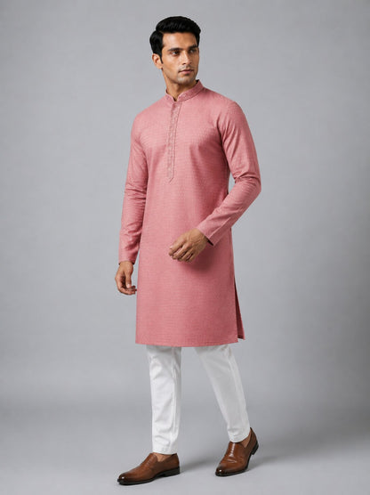 Men’s Peach Embroidered Kurta Pajama