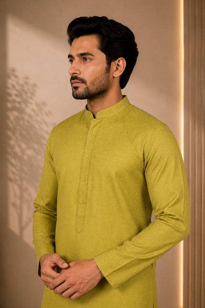 Men’s Mehandi Textured Kurta Pajama