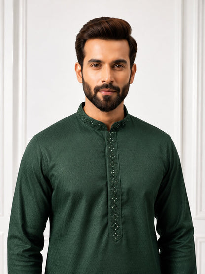 Men’s Green Embroidered Kurta Pajama