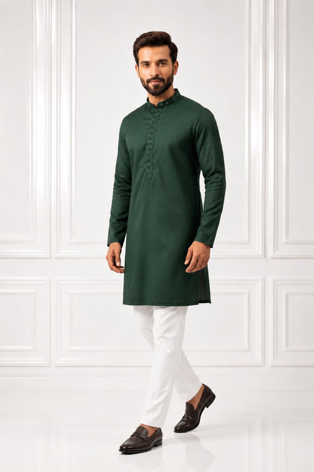 Men’s Green Embroidered Kurta Pajama