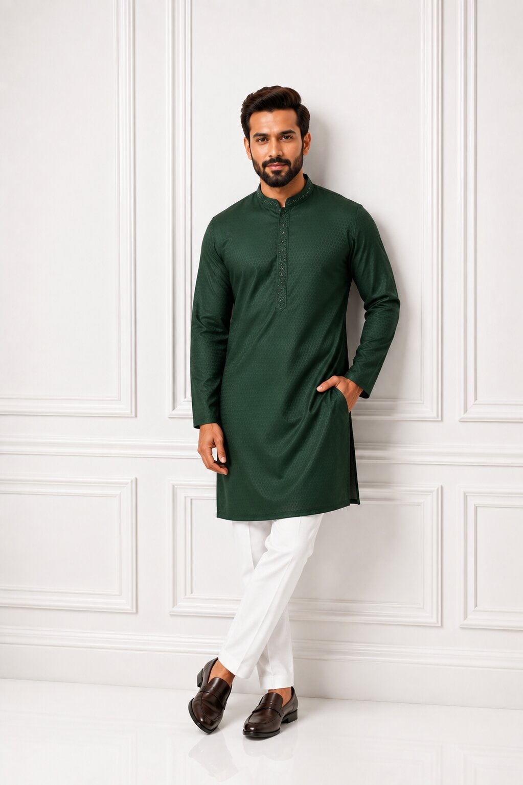 Men’s Green Embroidered Kurta Pajama