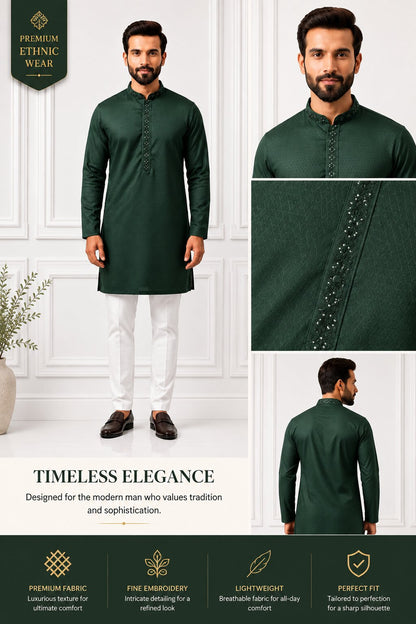 Men’s Green Embroidered Kurta Pajama