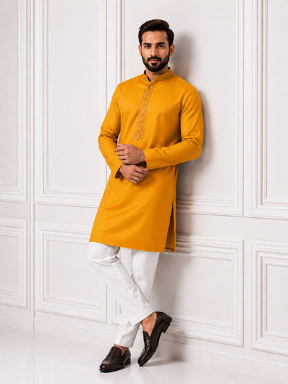 Men’s Yellow Embroidered Kurta Pajama