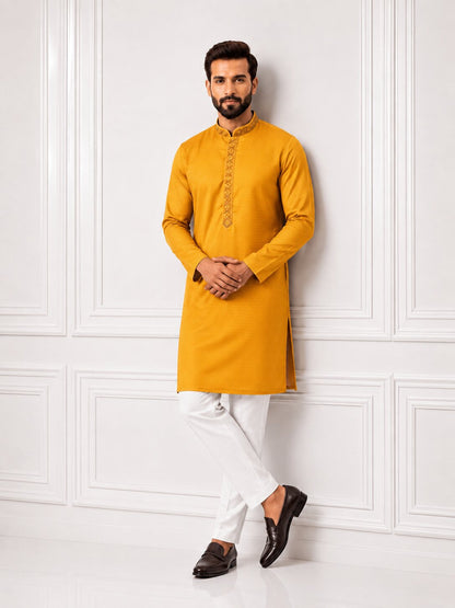 Men’s Yellow Embroidered Kurta Pajama
