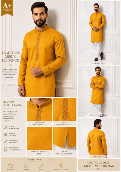 Men’s Yellow Embroidered Kurta Pajama