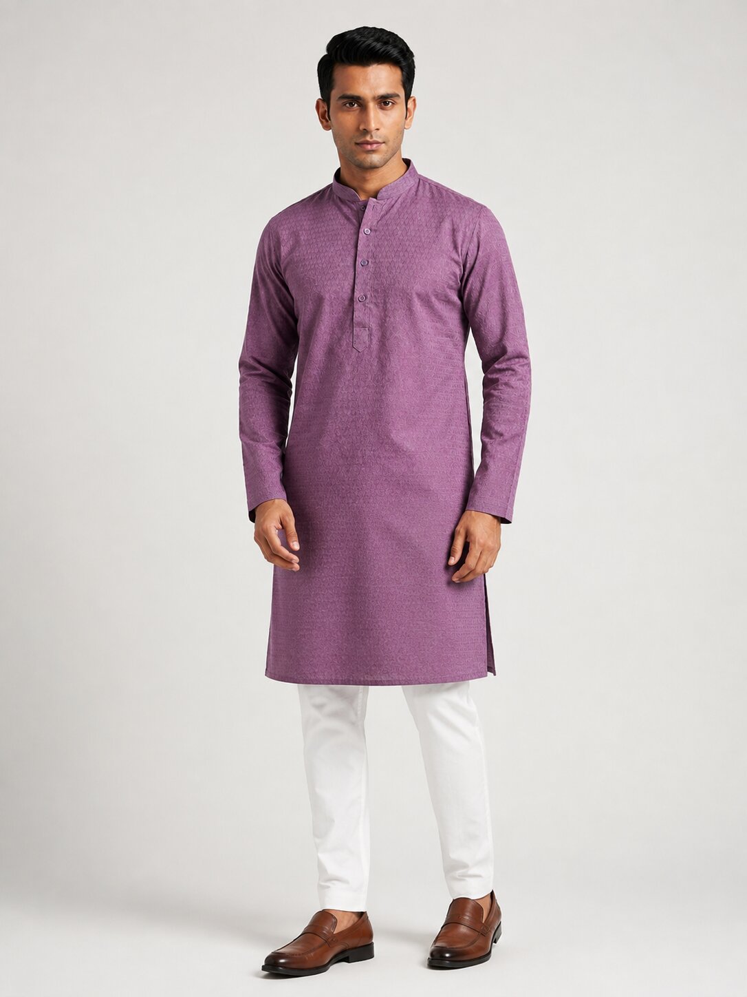 Men’s Purple Textured Kurta Pajama