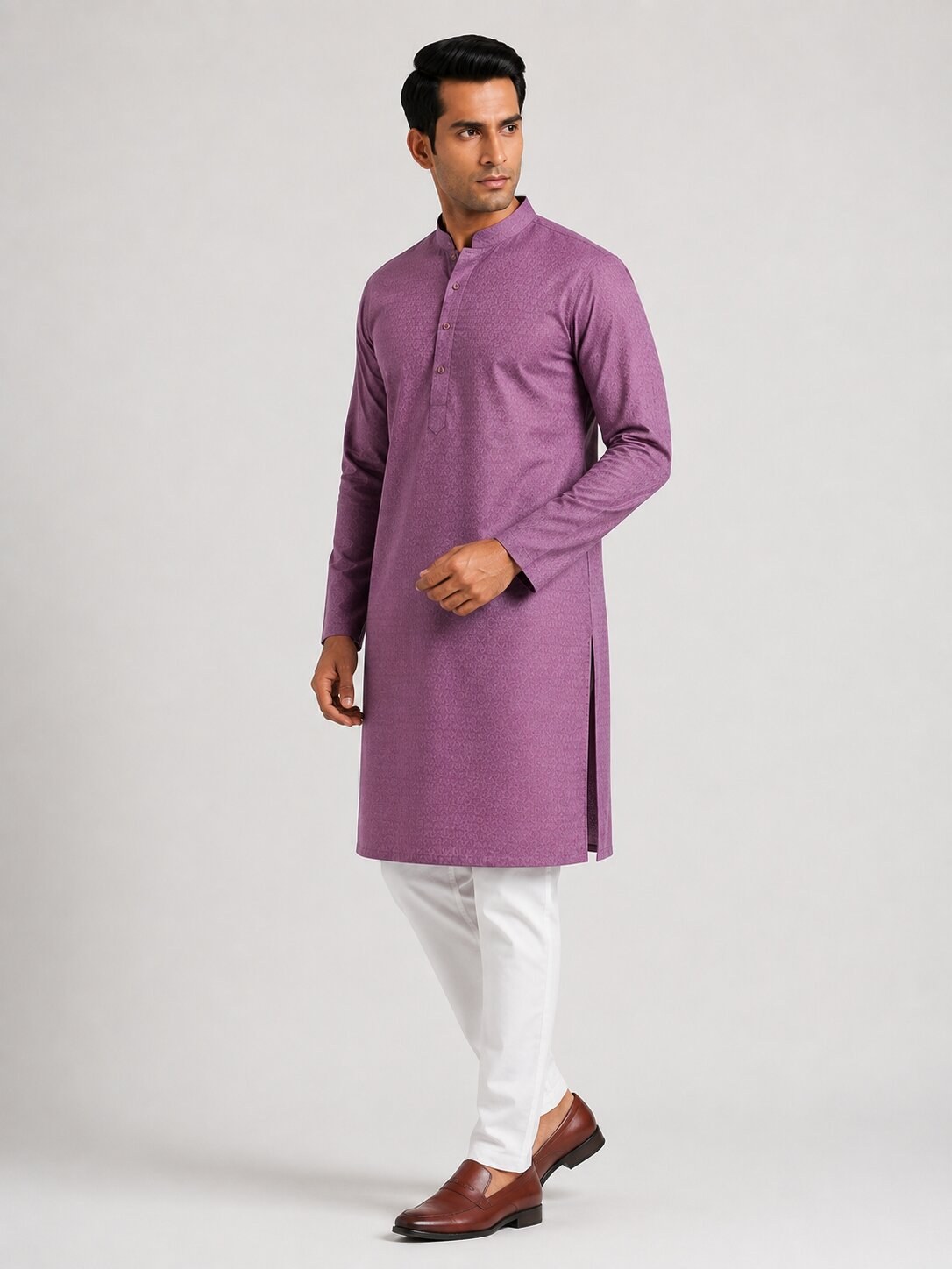 Men’s Purple Textured Kurta Pajama