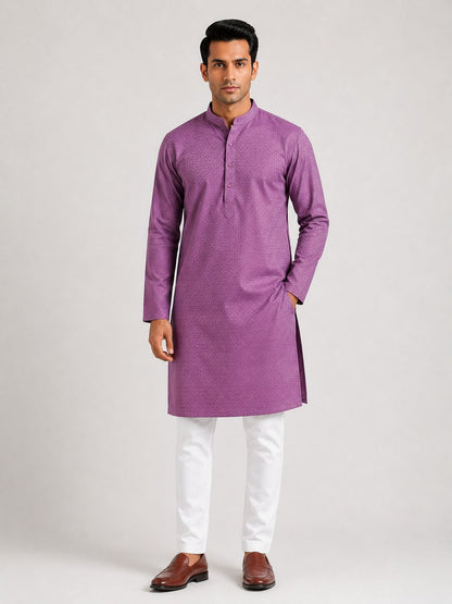 Men’s Purple Textured Kurta Pajama