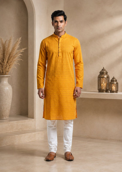 Men’s Yellow Textured Kurta Pajama