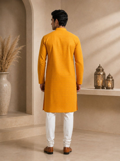 Men’s Yellow Textured Kurta Pajama