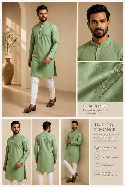 Men’s Pista Textured Kurta Pajama