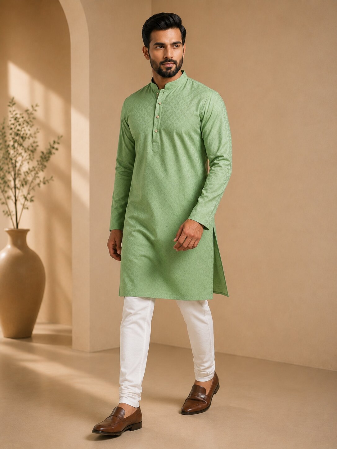 Men’s Pista Textured Kurta Pajama