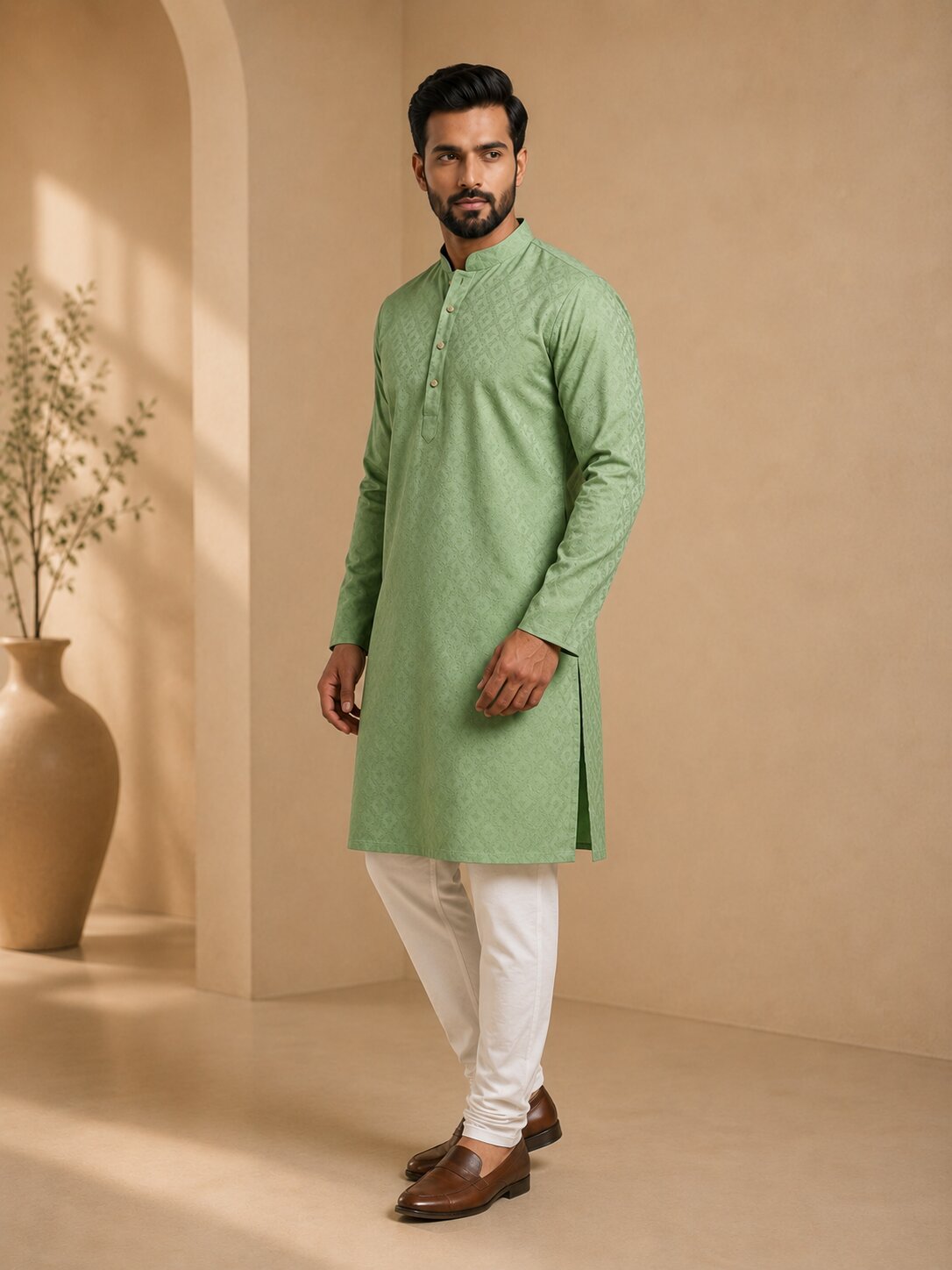 Men’s Pista Textured Kurta Pajama