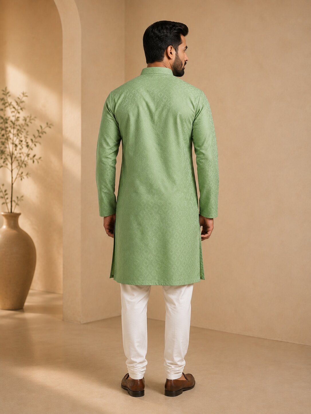 Men’s Pista Textured Kurta Pajama