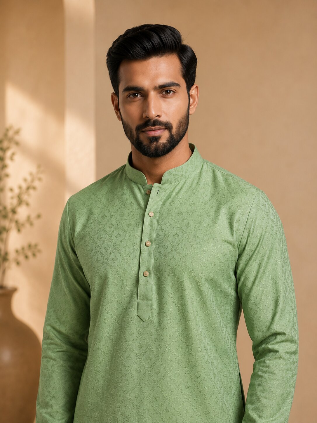 Men’s Pista Textured Kurta Pajama