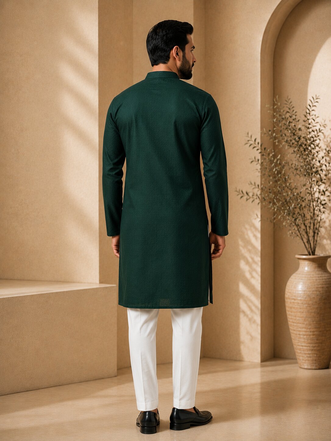 Men’s Green Textured Kurta Pajama