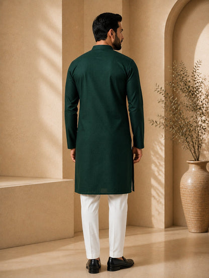 Men’s Green Textured Kurta Pajama