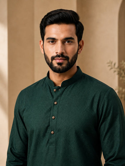 Men’s Green Textured Kurta Pajama