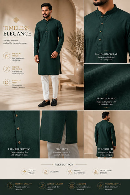 Men’s Green Textured Kurta Pajama