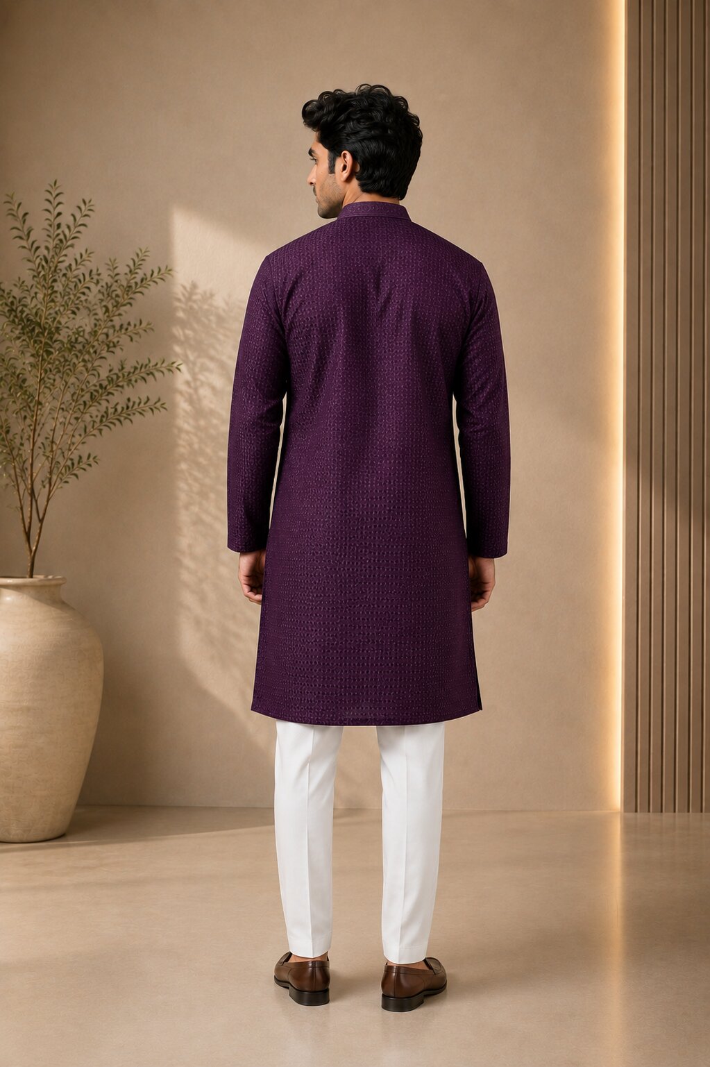 Men’s Purple Textured Kurta Pajama Set