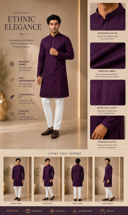 Men’s Purple Textured Kurta Pajama Set