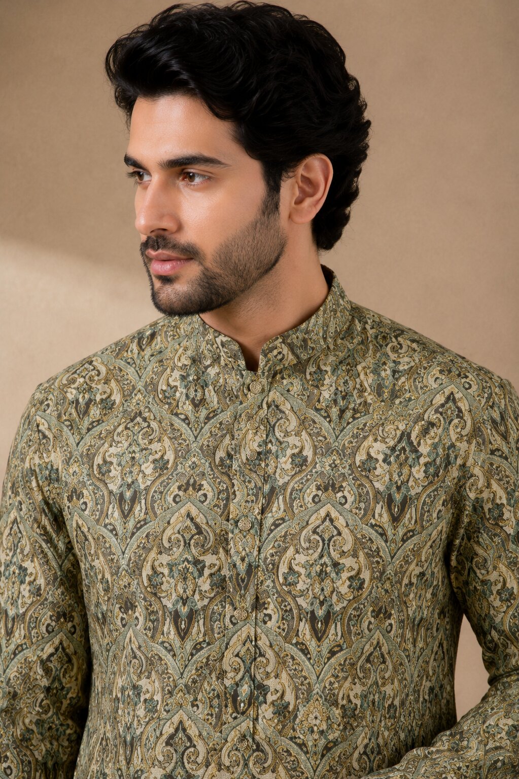 Men’s Pista Printed Kurta Pajama