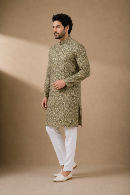 Men’s Pista Printed Kurta Pajama